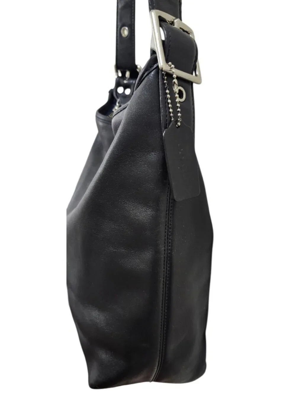 Coach Black Leather Hobo Shoulder Bag Large Tassel Silver Hardware Recolored